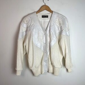 Norma Canada Leather Knit Cardigan Sweater Jacket Small Vintage 80s Avant Garde